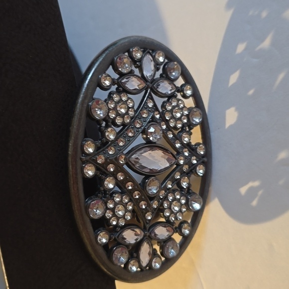Womens Brown Leather Belt Silver bling rhinestone Buckle Sz.S/M main image 11